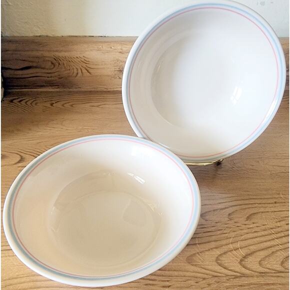2 Pc Corelle FOREVER YOURS 6 1/4" Cereal Soup Salad Bowls Blue Pink Stripes - Picture 2 of 5
